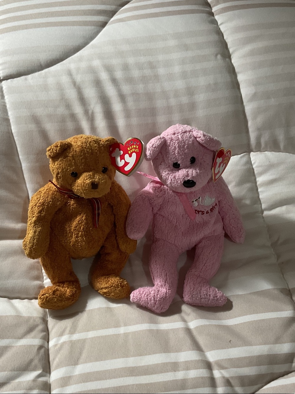 Ty Plush Bears - Pink and Brown Soft Collectible Pair 2002